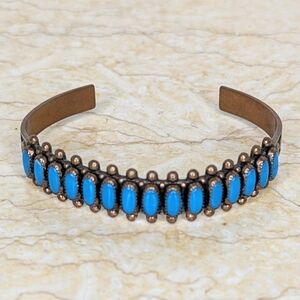 Vintage Copper Faux Turquoise Cuff Bracelet Boho Southwestern WM Wheeler